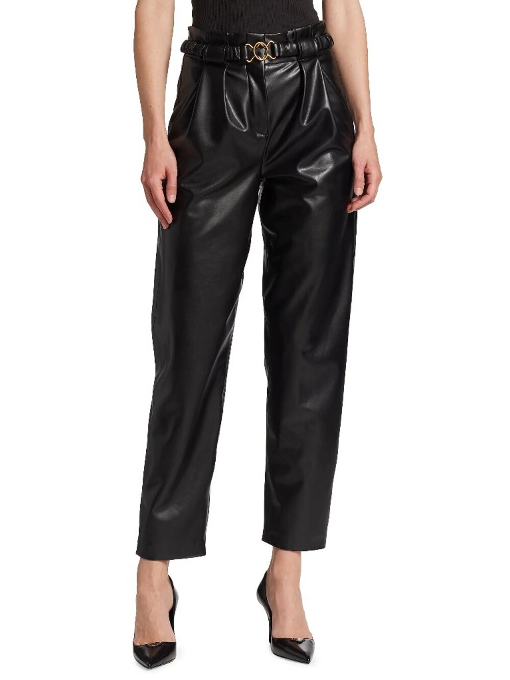 VERONICA BEARD 'Coolidge' Belted Vegan-Leather Pants, Black